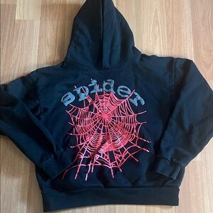 Black Hoodie with Red Spider Web Design size small men youth teenager